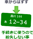 ナンバープレートは車から外したら手続きに使うので紛失しない事